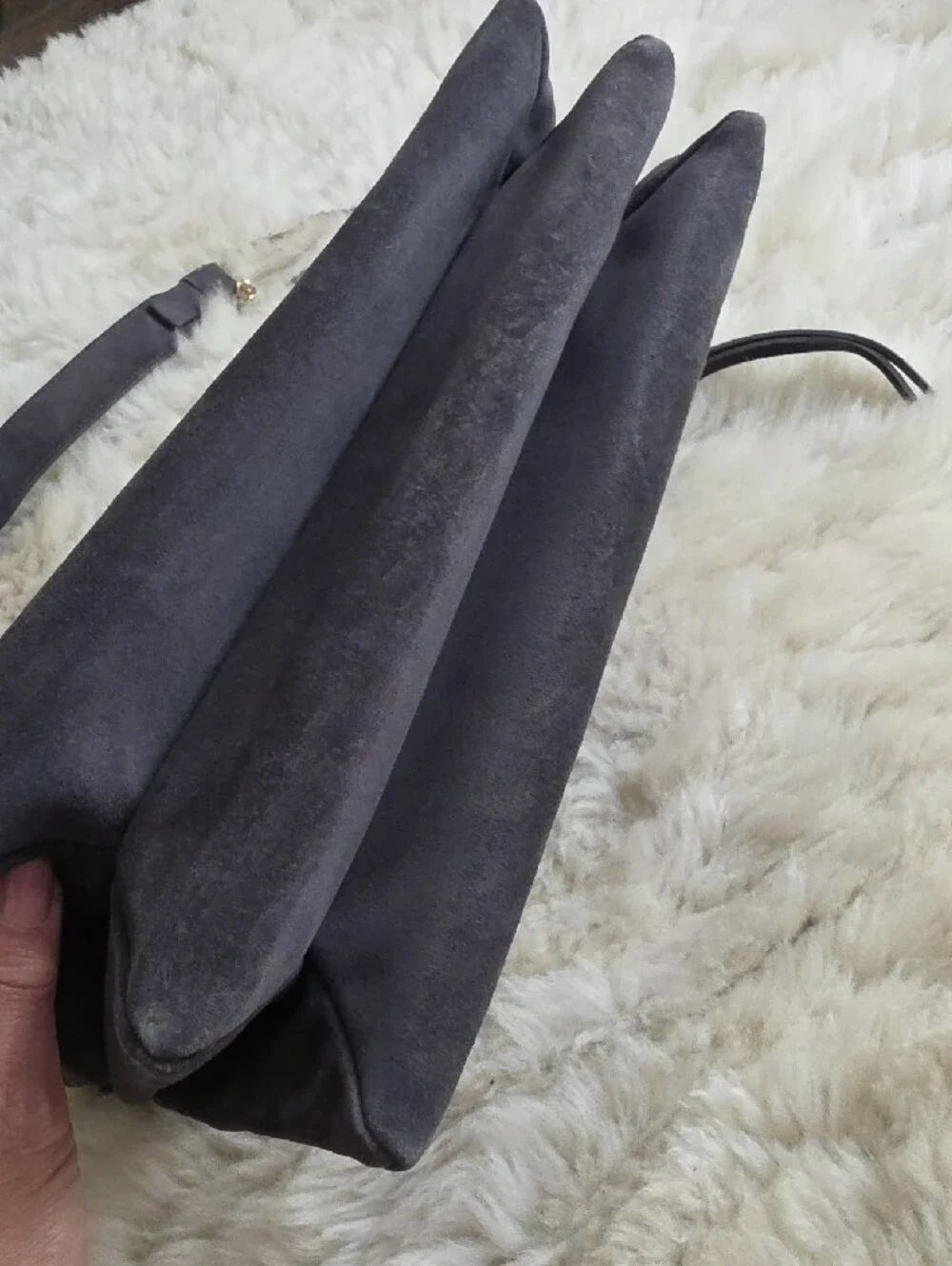 Lanvin Charcoal Suede Shoulder Bag with Gold Chain